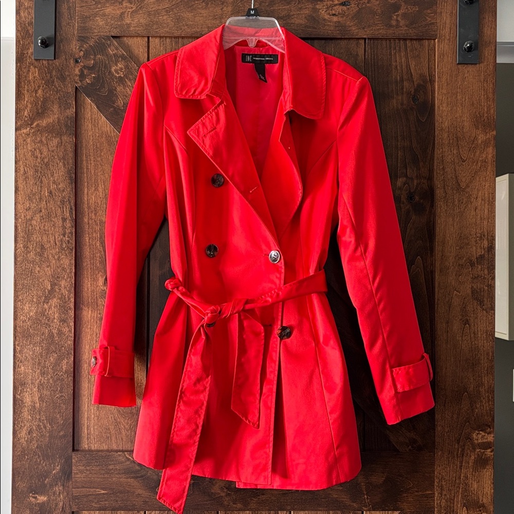 INC International Concepts Vibrant Red Rain Jacket; lightweight Trench sz Large